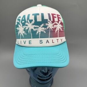 Salt Life Youth Girls Trucker Hat Live Salty Palm Trees Snapback Teal Pink‎ NEW
